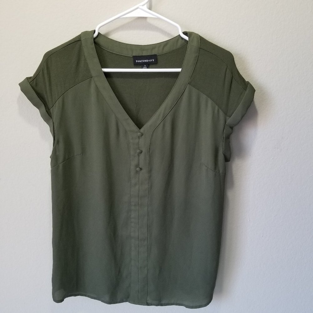 Fortune + Ivy Helina Mixed Material Blouse